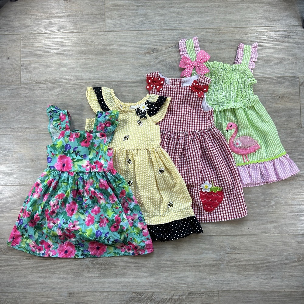 Counting Daises‎ Rare Editions 3T Seersucker Floral Fruit Embroidered Dress FOUR
